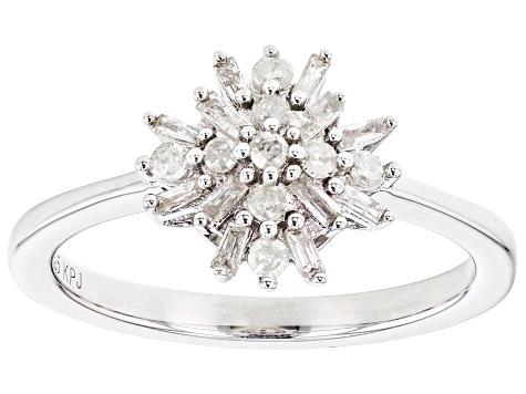 White Diamond Rhodium Over Sterling Silver Cluster Ring 0.33ctw ...