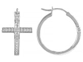 White Diamond Accent Rhodium Over Sterling Silver Cross Hoop Earrings