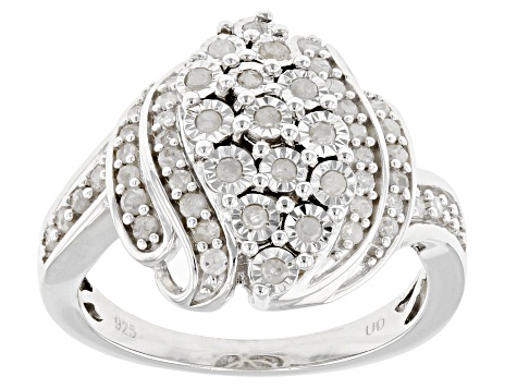 White Diamond Rhodium Over Sterling Silver Cluster Ring 0.60ctw