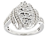 White Diamond Rhodium Over Sterling Silver Cluster Ring 0.60ctw