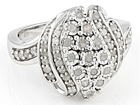 White Diamond Rhodium Over Sterling Silver Cluster Ring 0.60ctw