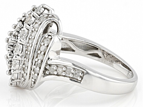 White Diamond Rhodium Over Sterling Silver Cluster Ring 0.60ctw