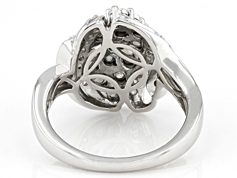 White Diamond Rhodium Over Sterling Silver Cluster Ring 0.60ctw