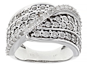 White Diamond Rhodium Over Sterling Silver Wide Band Crossover Ring 1.00ctw