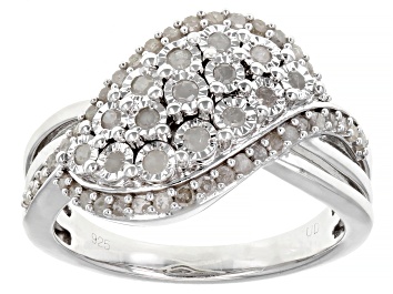 Picture of White Diamond Rhodium Over Sterling Silver Cluster Ring 0.60ctw