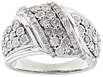 Picture of White Diamond Rhodium Over Sterling Silver Cluster Crossover Ring 0.75ctw