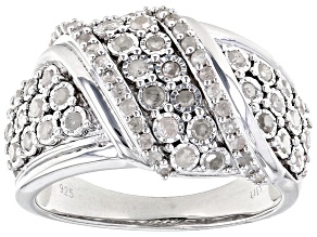 White Diamond Rhodium Over Sterling Silver Cluster Crossover Ring 0.75ctw