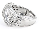 White Diamond Rhodium Over Sterling Silver Cluster Crossover Ring 0.75ctw