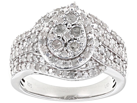 White Diamond Rhodium Over Sterling Silver Cluster Ring 1.30ctw