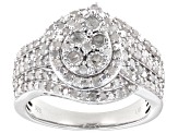 White Diamond Rhodium Over Sterling Silver Cluster Ring 1.30ctw
