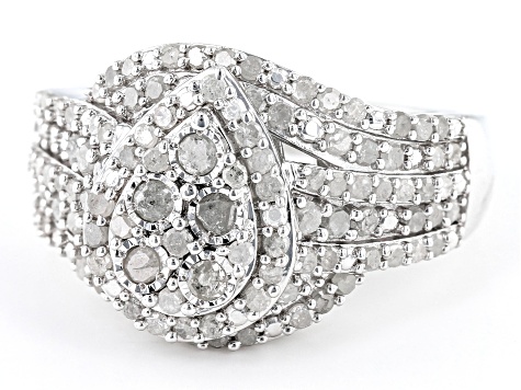 White Diamond Rhodium Over Sterling Silver Cluster Ring 1.30ctw
