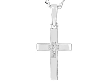 Picture of White Diamond Accent Rhodium Over Sterling Silver Cross Pendant with 18" Singapore Chain