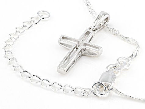 White Diamond Accent Rhodium Over Sterling Silver Cross Pendant with 18" Singapore Chain