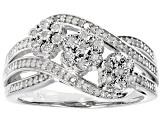 White Diamond Rhodium Over Sterling Silver Crossover Ring 0.20ctw