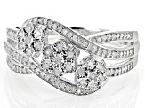 White Diamond Rhodium Over Sterling Silver Crossover Ring 0.20ctw