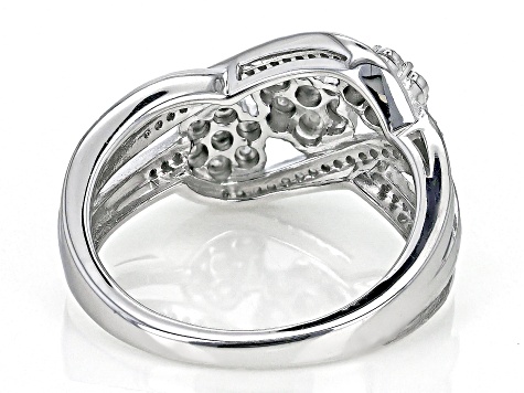 White Diamond Rhodium Over Sterling Silver Crossover Ring 0.20ctw