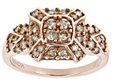 Champagne Diamond 18k Rose Gold Over Sterling Silver Cluster Ring 0.75ctw