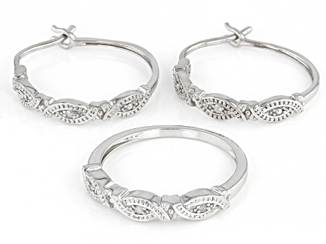 White Diamond Accent Rhodium Over Sterling Silver Ring And Earring Jewelry Set