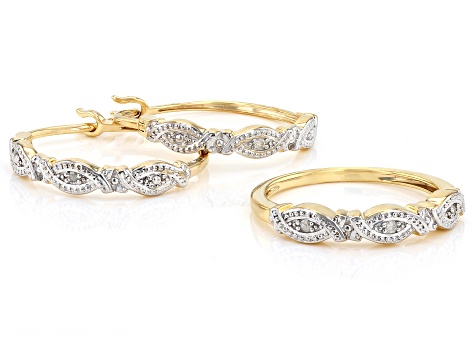 White Diamond Accent 14k Yellow Gold Over Sterling Silver Ring And Earring Jewelry Set