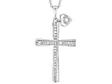 White Diamond Rhodium Over Sterling Silver Cross Pendant With 18" Rope Chain 0.15ctw