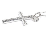 White Diamond Rhodium Over Sterling Silver Cross Pendant With 18" Rope Chain 0.15ctw