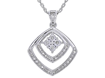 Picture of White Diamond Rhodium Over Sterling Silver Drop Pendant With 18" Rope Chain 0.10ctw