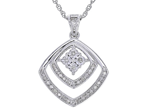 White Diamond Rhodium Over Sterling Silver Drop Pendant With 18" Rope Chain 0.10ctw