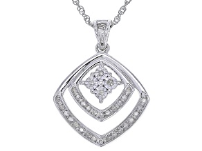 White Diamond Rhodium Over Sterling Silver Drop Pendant With 18" Rope Chain 0.10ctw