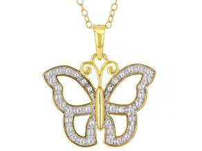 White Diamond Accent 18k Yellow Gold Over Sterling Silver Butterfly Pendant With 18" Cable Chain