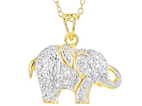 White Diamond Accent 18k Yellow Gold Over Sterling Silver Elephant Pendant With 18" Cable Chain