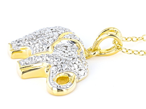 White Diamond Accent 18k Yellow Gold Over Sterling Silver Elephant Pendant With 18" Cable Chain