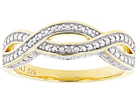 White Diamond Accent 18k Yellow Gold Over Sterling Silver Crossover Band Ring