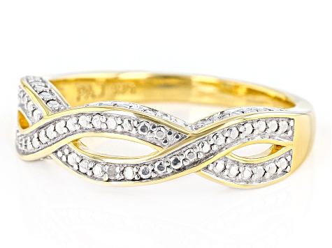 White Diamond Accent 18k Yellow Gold Over Sterling Silver Crossover Band Ring