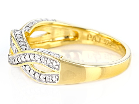 White Diamond Accent 18k Yellow Gold Over Sterling Silver Crossover Band Ring