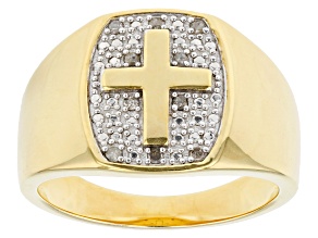 White Diamond 18k Yellow Gold Over Sterling Silver Mens Cross Ring 0.10ctw