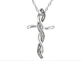 White Diamond Accent Rhodium Over Sterling Silver Cross Pendant With 18" Singapore Chain