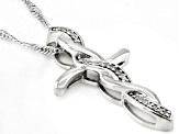 White Diamond Accent Rhodium Over Sterling Silver Cross Pendant With 18" Singapore Chain