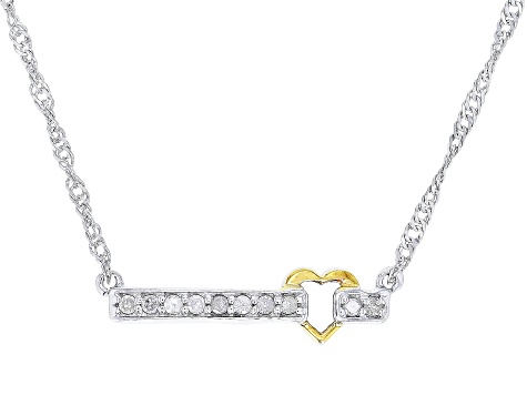 White Diamond Rhodium And 18k Yellow Gold Over Sterling Silver Heart Necklace 0.10ctw