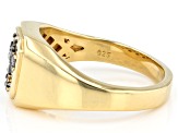 Champagne Diamond 18k Yellow Gold Over Sterling Silver Mens Cross Ring 0.15ctw