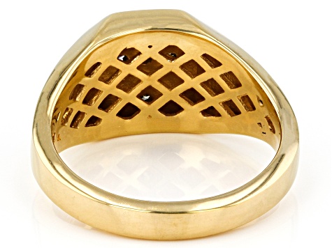 Champagne Diamond 18k Yellow Gold Over Sterling Silver Mens Cross Ring 0.15ctw