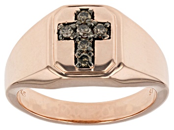 Picture of Champagne Diamond 18k Rose Gold Over Sterling Silver Mens Cross Ring 0.15ctw