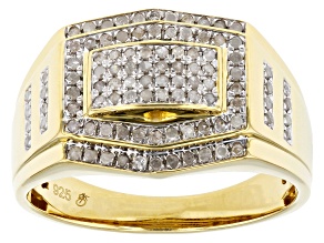 White Diamond 14k Yellow Gold Over Sterling Silver Mens Wide Band Cluster Ring 0.40ctw