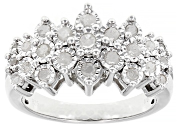 Picture of White Diamond Rhodium Over Sterling Silver Cluster Ring 0.45ctw