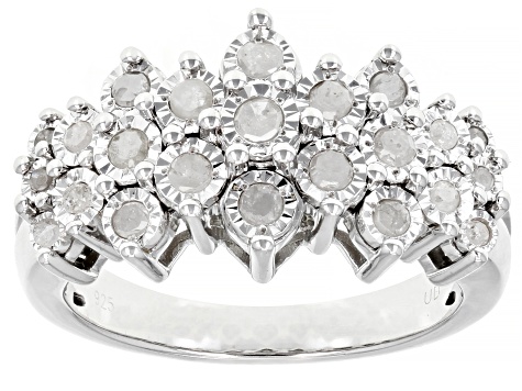 White Diamond Rhodium Over Sterling Silver Cluster Ring 0.45ctw