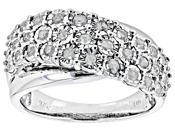 Picture of White Diamond Rhodium Over Sterling Silver Cluster Ring 0.50ctw