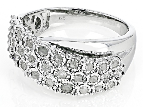 White Diamond Rhodium Over Sterling Silver Cluster Ring 0.50ctw