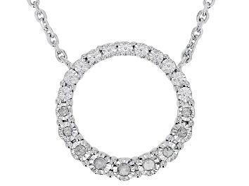Picture of White Diamond Accent Rhodium Over Sterling Silver Circle Necklace