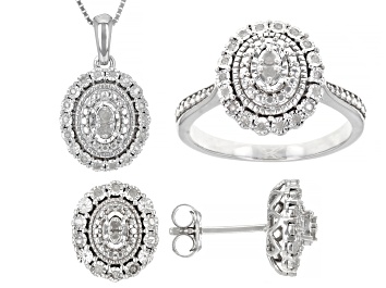 Picture of White Diamond Rhodium Over Sterling Silver Pendant, Earring And Ring Jewelry Set 0.25ctw