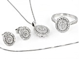 White Diamond Rhodium Over Sterling Silver Pendant, Earring And Ring Jewelry Set 0.25ctw