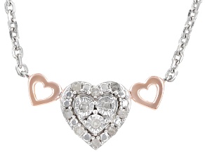 White Diamond Rhodium And 14k Rose Gold Over Sterling Silver Heart Necklace 0.10ctw